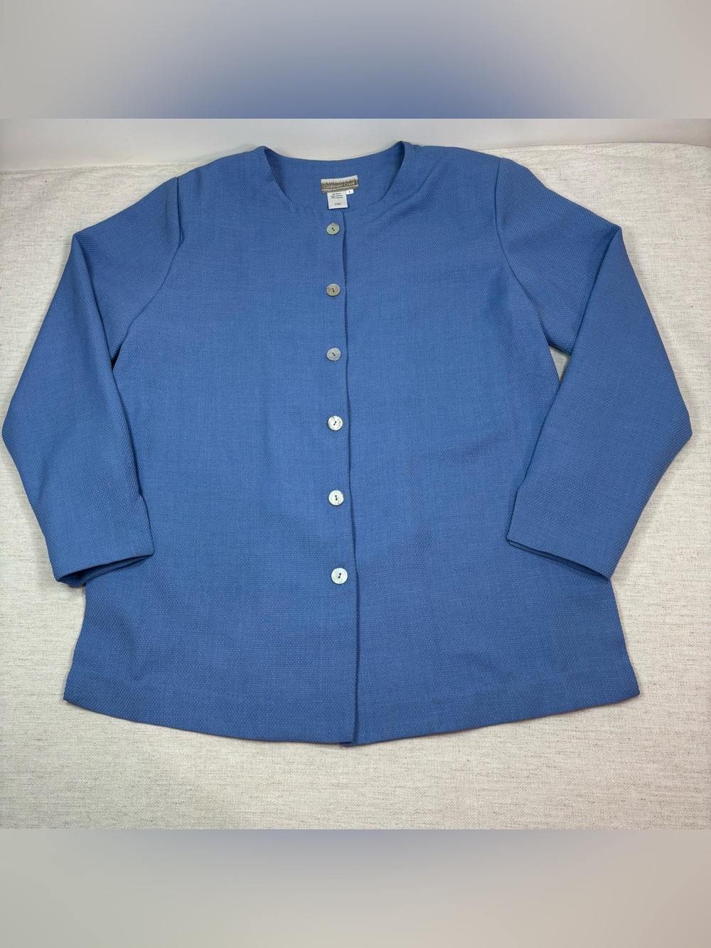 Coldwater Creek women’s size L Button-Front textured jacket light weight blue